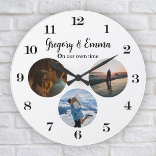Grande Horloge Ronde Custom Modern 3 Photo Collage Nouveautés Mauvais T