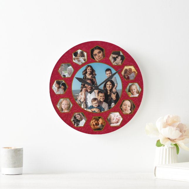 Grande Horloge Ronde Custom Photos Collage Clock | Gift for Christmas (Maison)