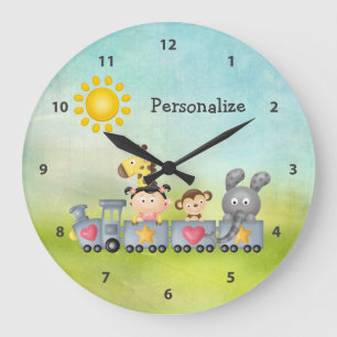 Grande Horloge Ronde Cute Animals & Girl on Train