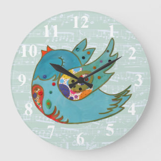 Grande Horloge Ronde Cute bird flying and singing