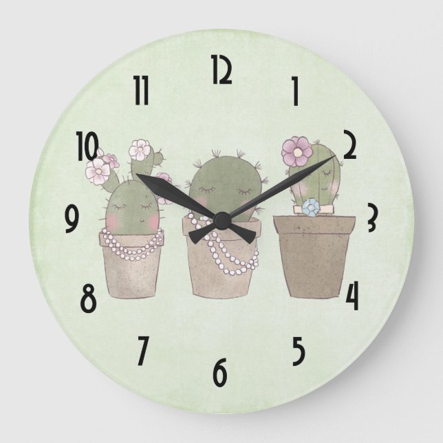 Grande Horloge Ronde Cute Cactus (Recto)