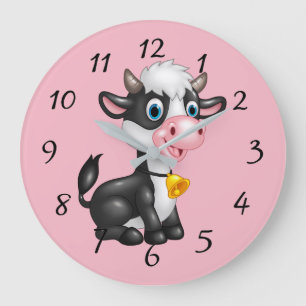 Grande Horloge Ronde Cute Cartoon Cow