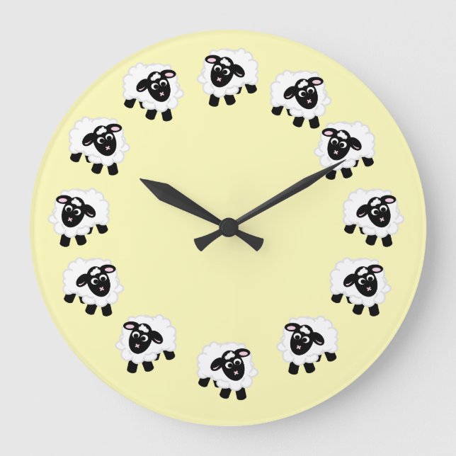 Grande Horloge Ronde Cute Cartoon Sheep Yellow Round Clock (Recto)