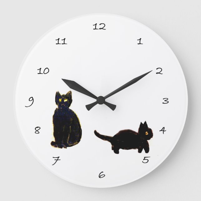 Grande Horloge Ronde Cute chat Kitty Noir (Recto)