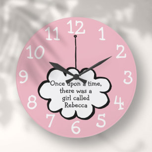 Grande Horloge Ronde Cute Cloud on a String Fun Personalized Pink