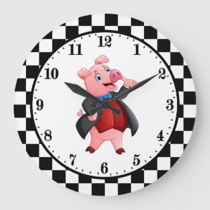 Grande Horloge Ronde cute country pig lover Large Clock
