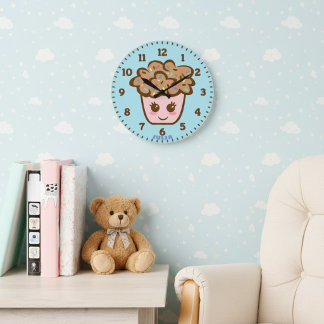 Grande Horloge Ronde Cute Cupcake Nursery Wall Clock with Name