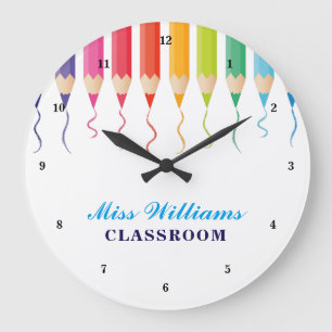 Grande Horloge Ronde Cute Custom Teacher Arc-en-ciel Salle de classe ar