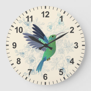 Grande Horloge Ronde Cute Hummingbird Floral
