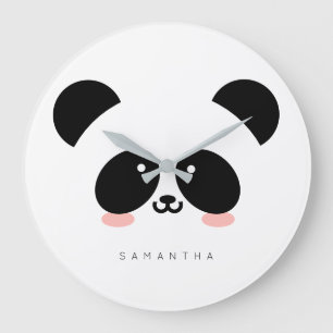 Grande Horloge Ronde Cute Kawaii Panda  Ajouter votre nom