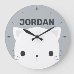 Grande Horloge Ronde Cute Little Cat avec nom personnalisé