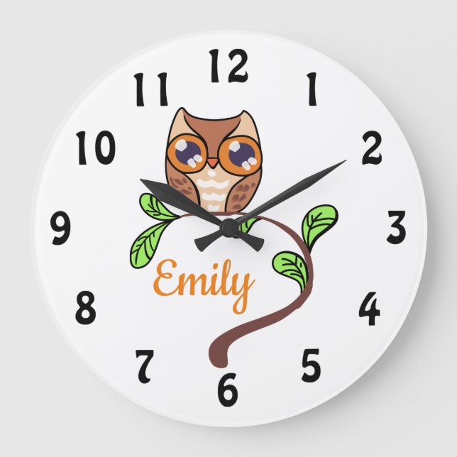 Grande Horloge Ronde Cute Owl Personnalisé (Recto)