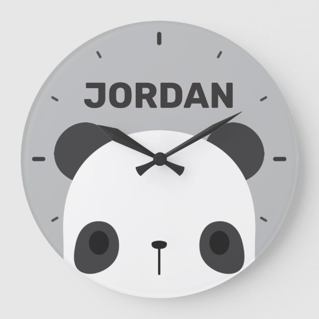 Grande Horloge Ronde Cute petit ours Panda avec nom personnalisé (Recto)