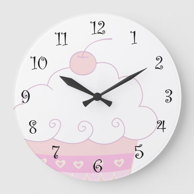 Grande Horloge Ronde Cute Pink Cupcake (Recto)