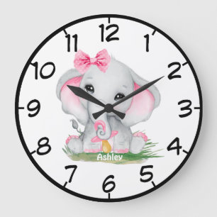 Grande Horloge Ronde Cute Pink Elephant Pacie Girls