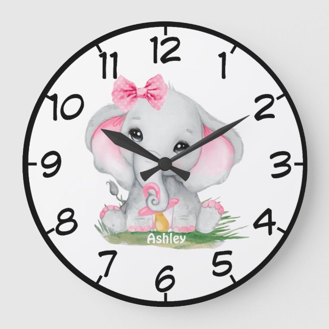 Grande Horloge Ronde Cute Pink Elephant Pacie Girls (Recto)