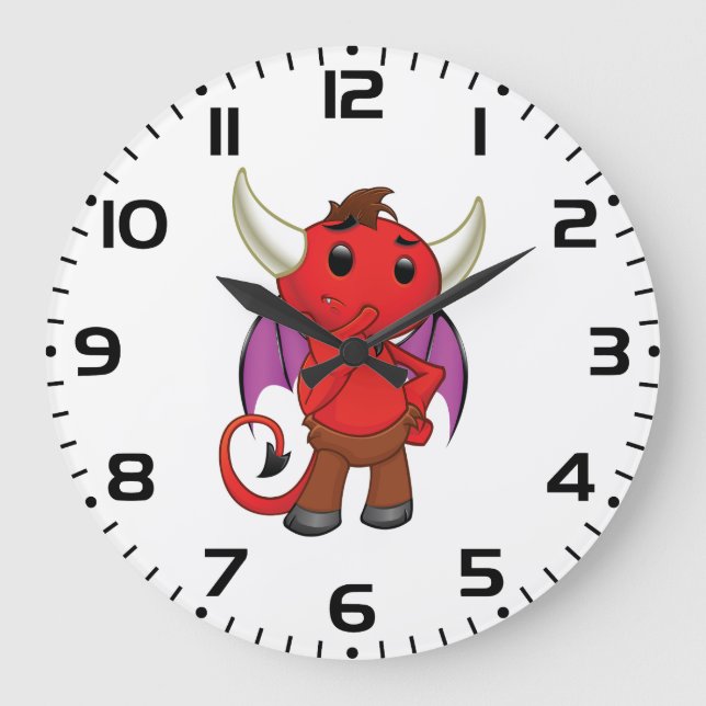Grande Horloge Ronde Cute Red Devil Character Thinking Mischievous (Recto)