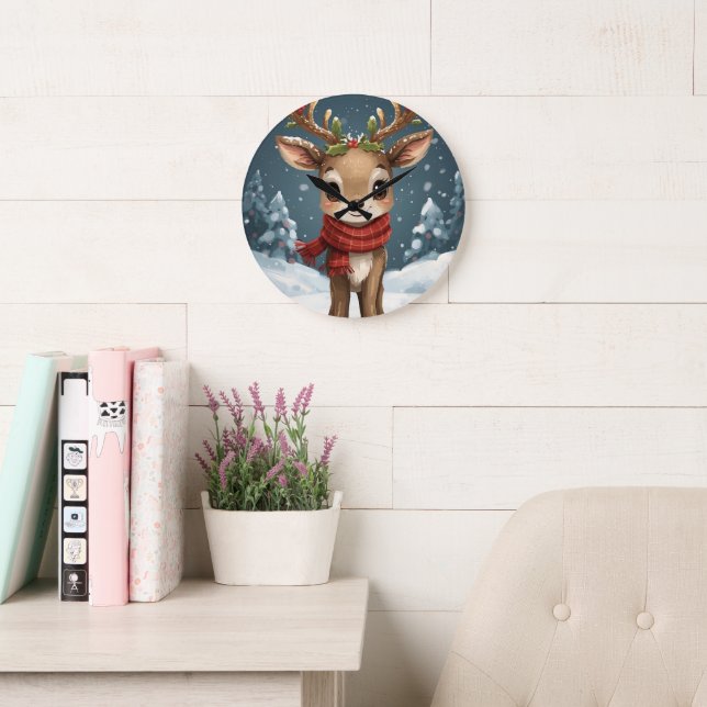 Grande Horloge Ronde Cute reindeer christmas  kids bedroom (Salle de lecture)