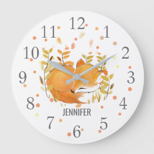 Grande Horloge Ronde Cute sleeping fox Nursery Decor Wall Clock