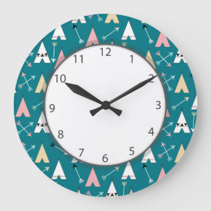 Grande Horloge Ronde Cute Teepees and Arrows
