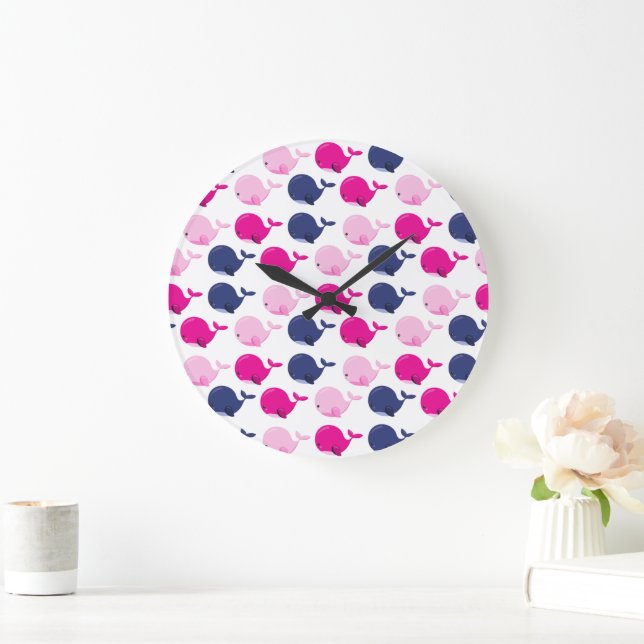 Grande Horloge Ronde Cute Whales, Pattern of Whales, Sea Animals (Maison)