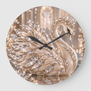 Grande Horloge Ronde Cygne de cristal de luxe