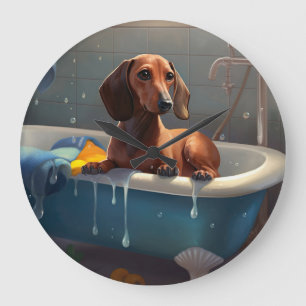 Grande Horloge Ronde Dachshund Bathtime Fun