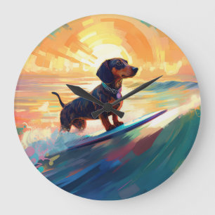 Grande Horloge Ronde Dachshund Beach Surf Peinture
