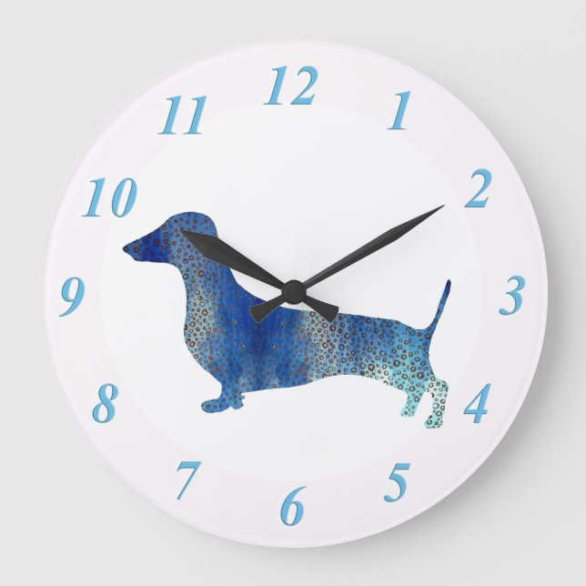 Grande Horloge Ronde Dachshund bleu (Recto)