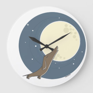 Grande Horloge Ronde Dachshund hurle sur la lune