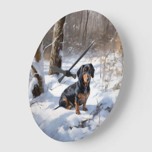 Grande Horloge Ronde Dachshund Laissez tomber la neige Noël