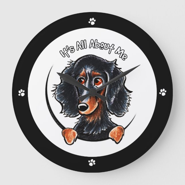 Grande Horloge Ronde Dachshund Longhé noir Tan IAAM (Recto)
