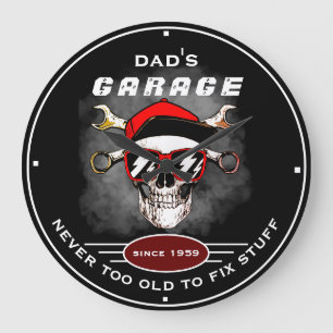Grande Horloge Ronde Dad's Garage Never Too Old Skull Tools Black Funny