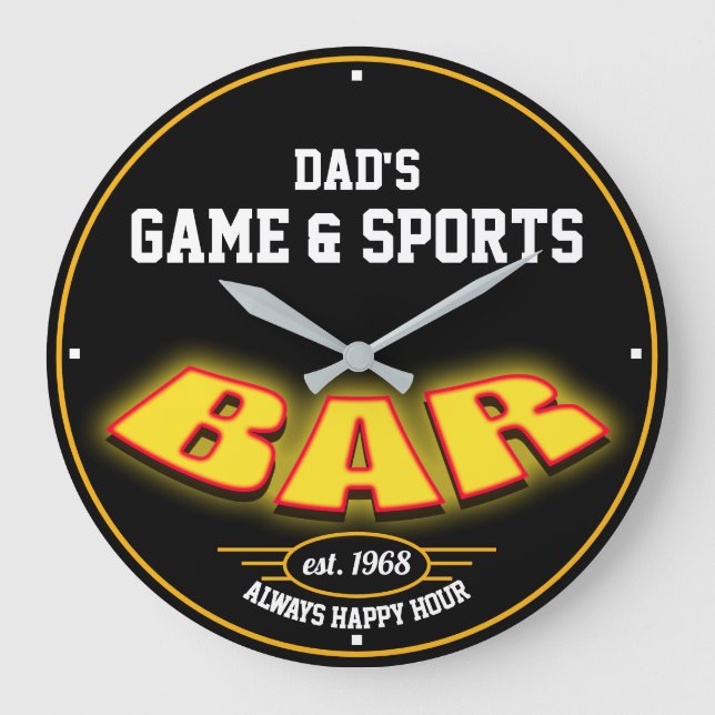 Grande Horloge Ronde Dad's or Any Name Game & Sports Bar Black - (Recto)