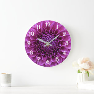 Grande Horloge Ronde Dahlia Fleur de Ballon Violet