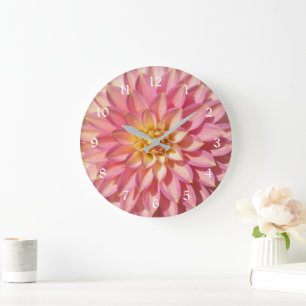 Grande Horloge Ronde Dahlia Floral Rose Clair