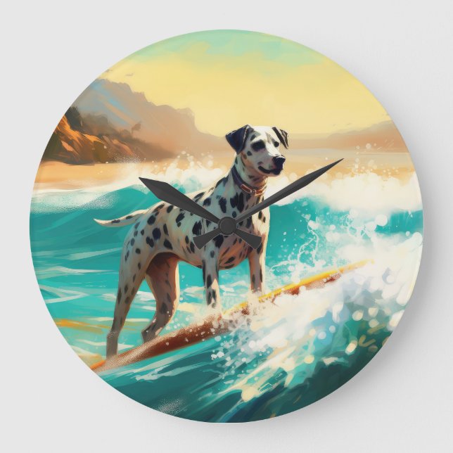 Grande Horloge Ronde Dalmation Plage Surf Peinture (Recto)