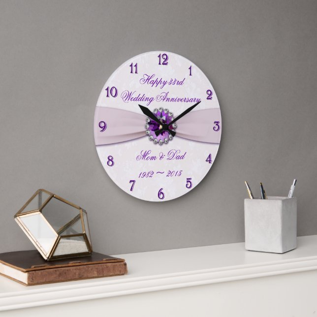 Grande Horloge Ronde Damask 33 Wedding Anniversary Wall Clock (Bureau)