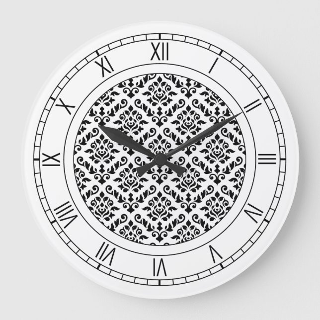 Grande Horloge Ronde Damask baroque Pattern Black on White (Recto)