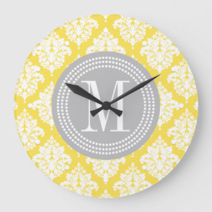 Grande Horloge Ronde Damassé jaune élégante personnalisée