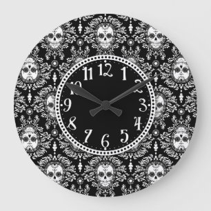 Grande Horloge Ronde Damassé morte - crânes chics de sucre