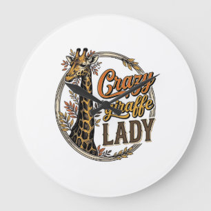 Grande Horloge Ronde Dame girafe folle design de chemise gravure vintag