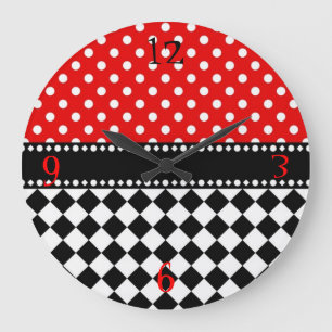 Grande Horloge Ronde Damier rouge de point