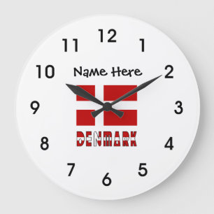 Grande Horloge Ronde Danemark et drapeau danois avec votre nom