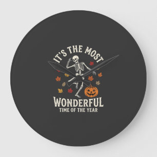 Grande Horloge Ronde Danse de squelette de Halloween Citrouille Automne