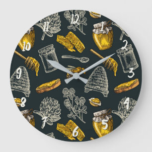 Grande Horloge Ronde Dark Honey Bee Bee Beehive