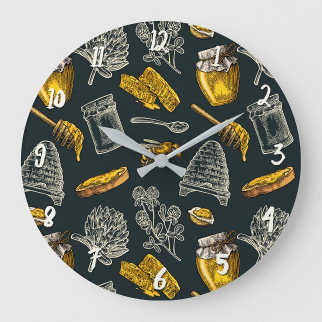 Grande Horloge Ronde Dark Honey Bee Bee Beehive (Recto)