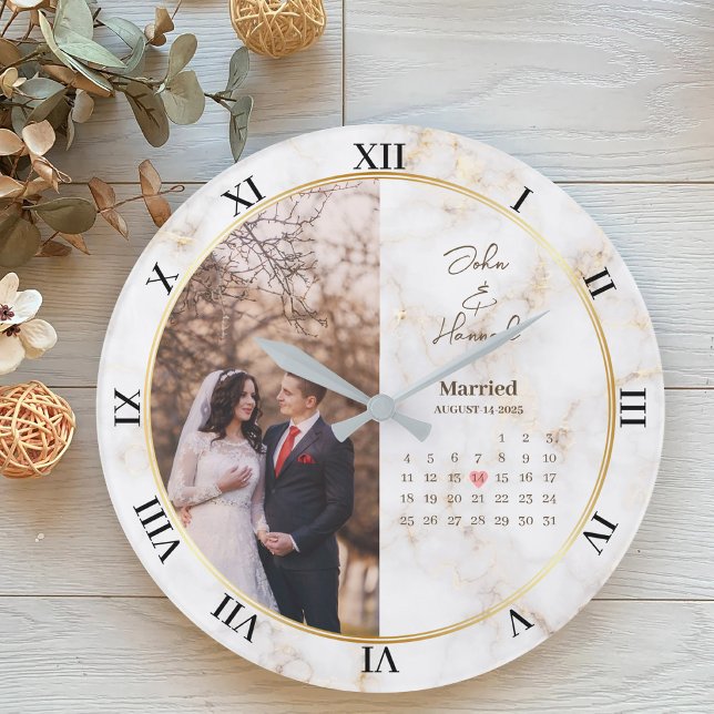 Grande Horloge Ronde Date du calendrier marié Photo personnalisée perso (Créateur téléchargé)
