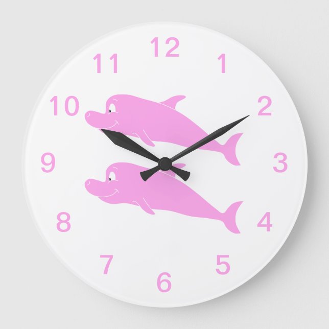 Grande Horloge Ronde Dauphins roses. (Recto)