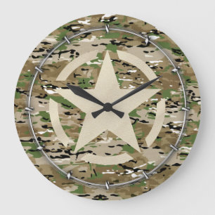 Grande Horloge Ronde Décor de camouflage Vintage Star Stencil
